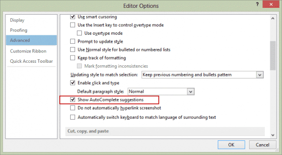 Editor options Outlook 2013
