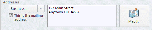 Locate the address on a map by clicking the Map button on a Contact