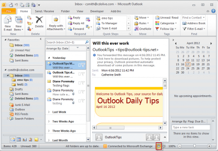 Normal layout with 4 panes in Outlook 2010