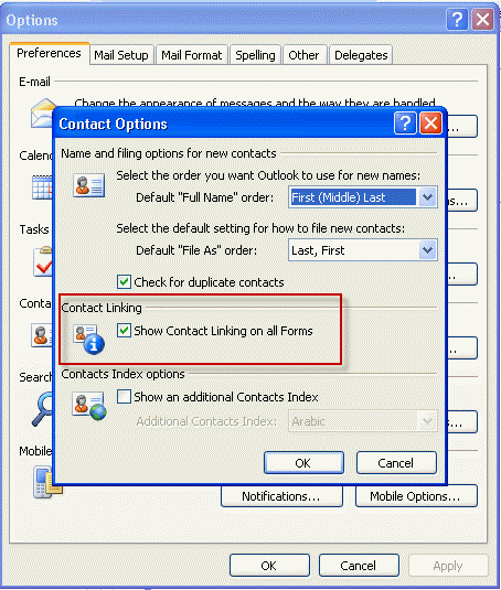 Enable contact linking in Outlook 2007