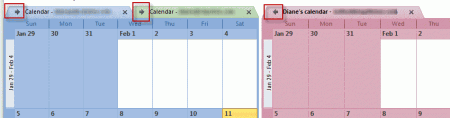Click the arrows on the tabs to view your calendars as one