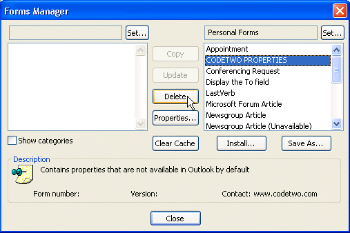 Use the manage forms dialog to delete custom forms