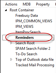 Reminders folder in pst file