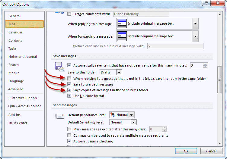 невозможно просмотреть отправленные вам элементы в Outlook 2007