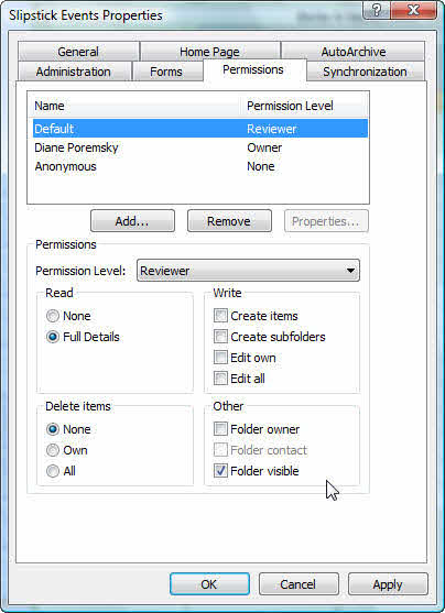 обмен папкой, расположенной в Outlook 2007, с другим пользователем