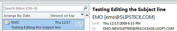 Subject line and message list in older versions of Outlook
