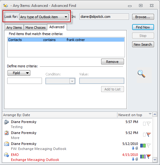 Use Outlook's Advanced Find dialog to replace Activities