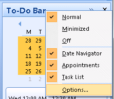 Outlook's To-do bar options