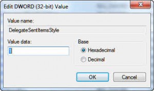 Add the DelegateSentItemsStyle name to the registry and set the data to 1
