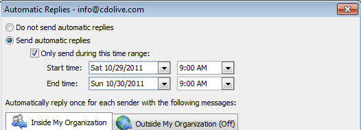 Set a time range of out of office