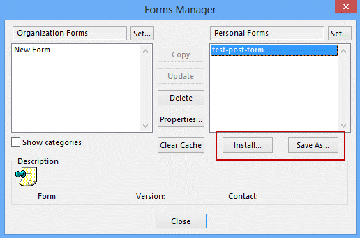 Use Forms Manager to save or install Forms