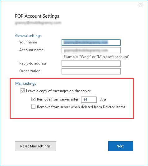change leave on server settings in outlook 2016