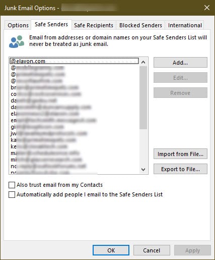 Outlook's Safe Sender list
