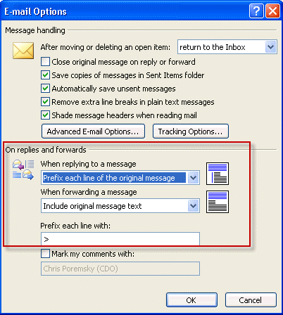 In older versions of Outlook, open the tools, options, email options dialog.