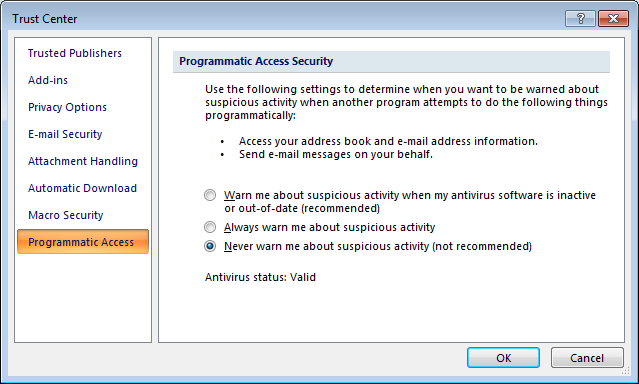 Suspicious activity. Безопасность Windows Outlook. Genius програматик. Never warn me about suspicious activity (not recommended).