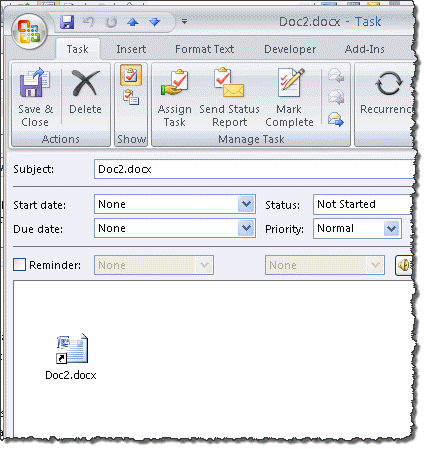 With the registry key set, the shortcut can be opened from the task.