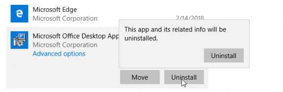 confirm uninstall office app