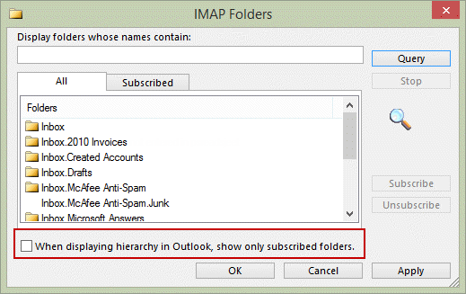 Show subscribed imap folders