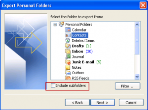 Use the export dialog to export a single folder