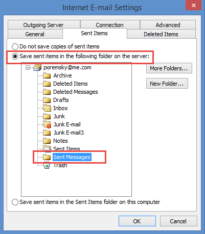 Sent items options in Outlook 2010