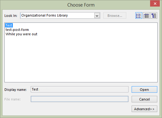 Select the form from the org library
