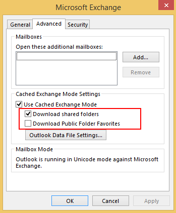change cache settings for shared folders