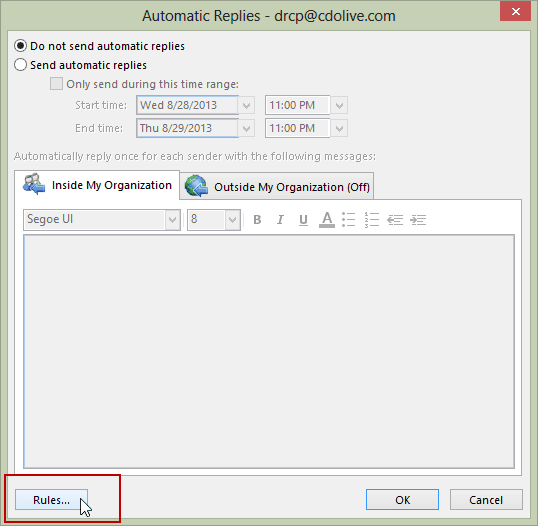 Creating Out of Office Rules