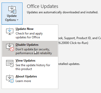 disable office updates