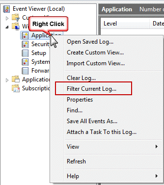 Right click and choose Filter Current Log