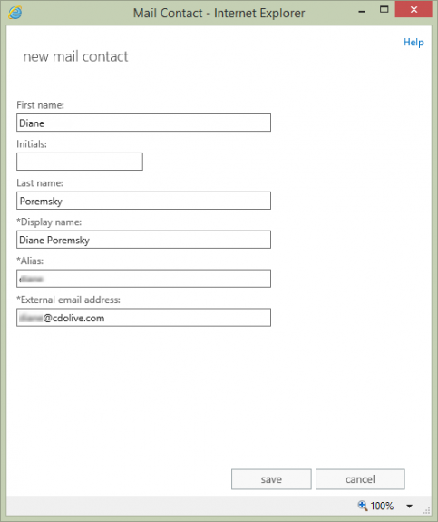 Create a new mail contact
