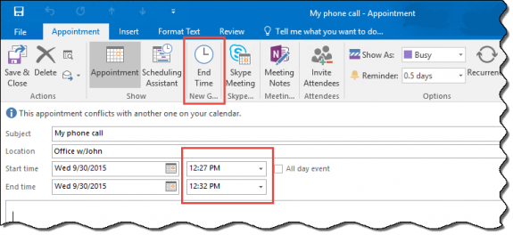 Create an appointment for Now to use as a diary