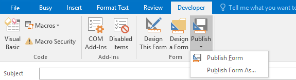 Use the Publish form command on the Developer ribbon