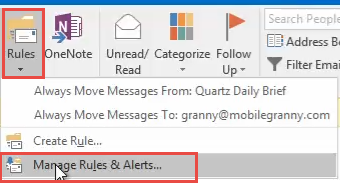 open manage rules and alerts