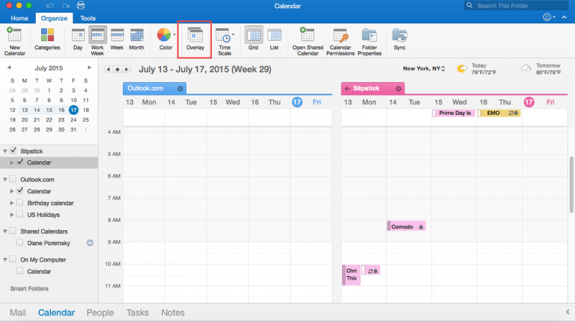 display calendars side by side or overlaid