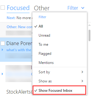 disable focused inbox in outlook on the web