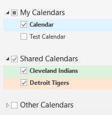 Interesting Calendars are added to the Shared calendar group