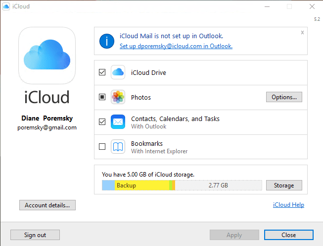 how to set up icloud email in outlook 2016