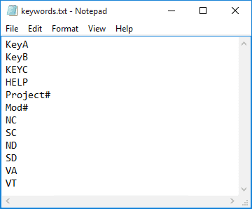 create a list file with a list of keywords