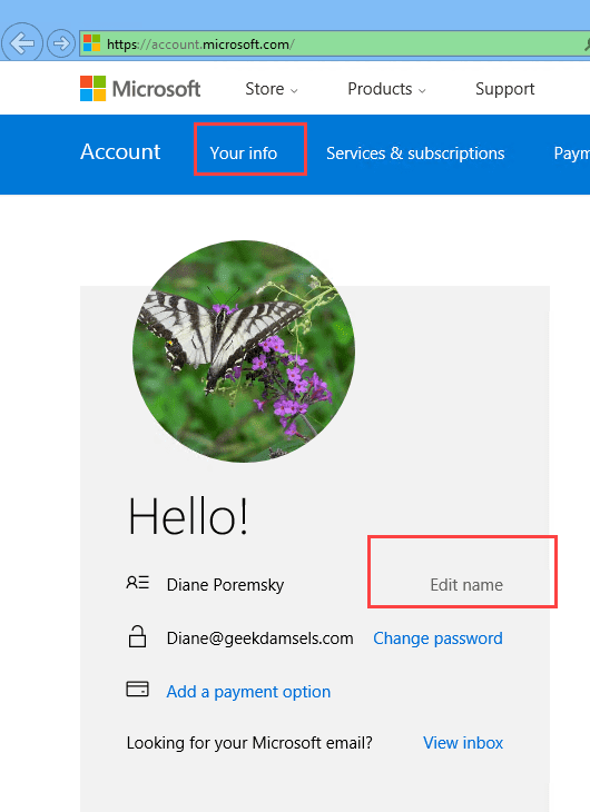 how to change display name in hotmail