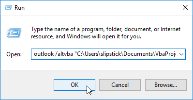 use the /altvba switch to start outlook using a different vba project file