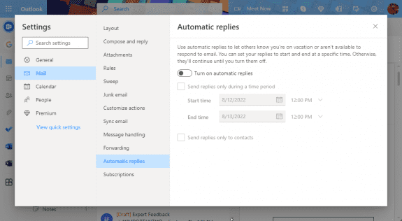 set up automatic replies in outlook on the web