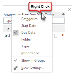 right click to change the view on the task list