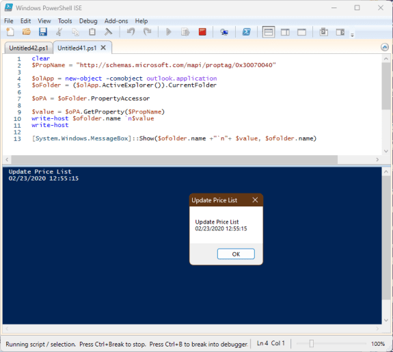 PowerShell showing folder creation time