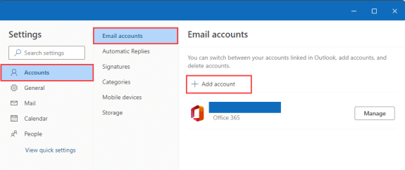 add additional accounts to new Outlook