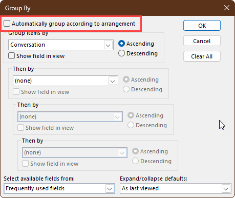 group by settings dialog