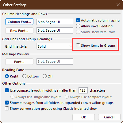 other settings dialog