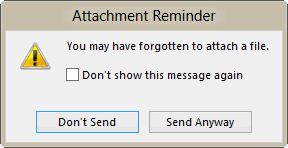 attachment reminder dialog in Outlook 2013