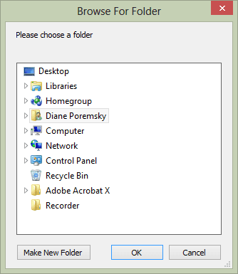 Browse for a folder to save files to