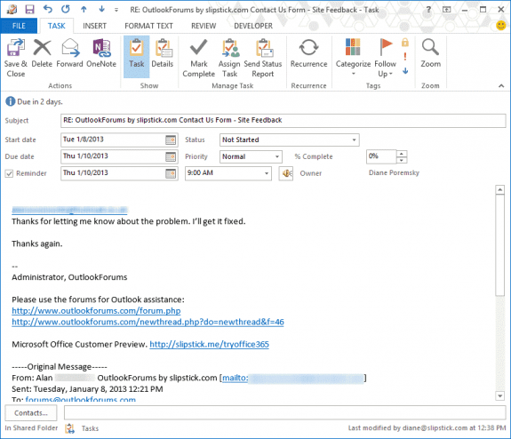 Create task from email