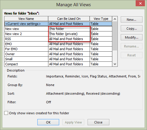 Manage views shows who can use the view